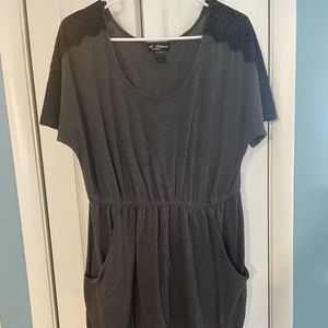 MIDI Gray Black Shoulder Lace Pockets Dress Women’s Size 2X